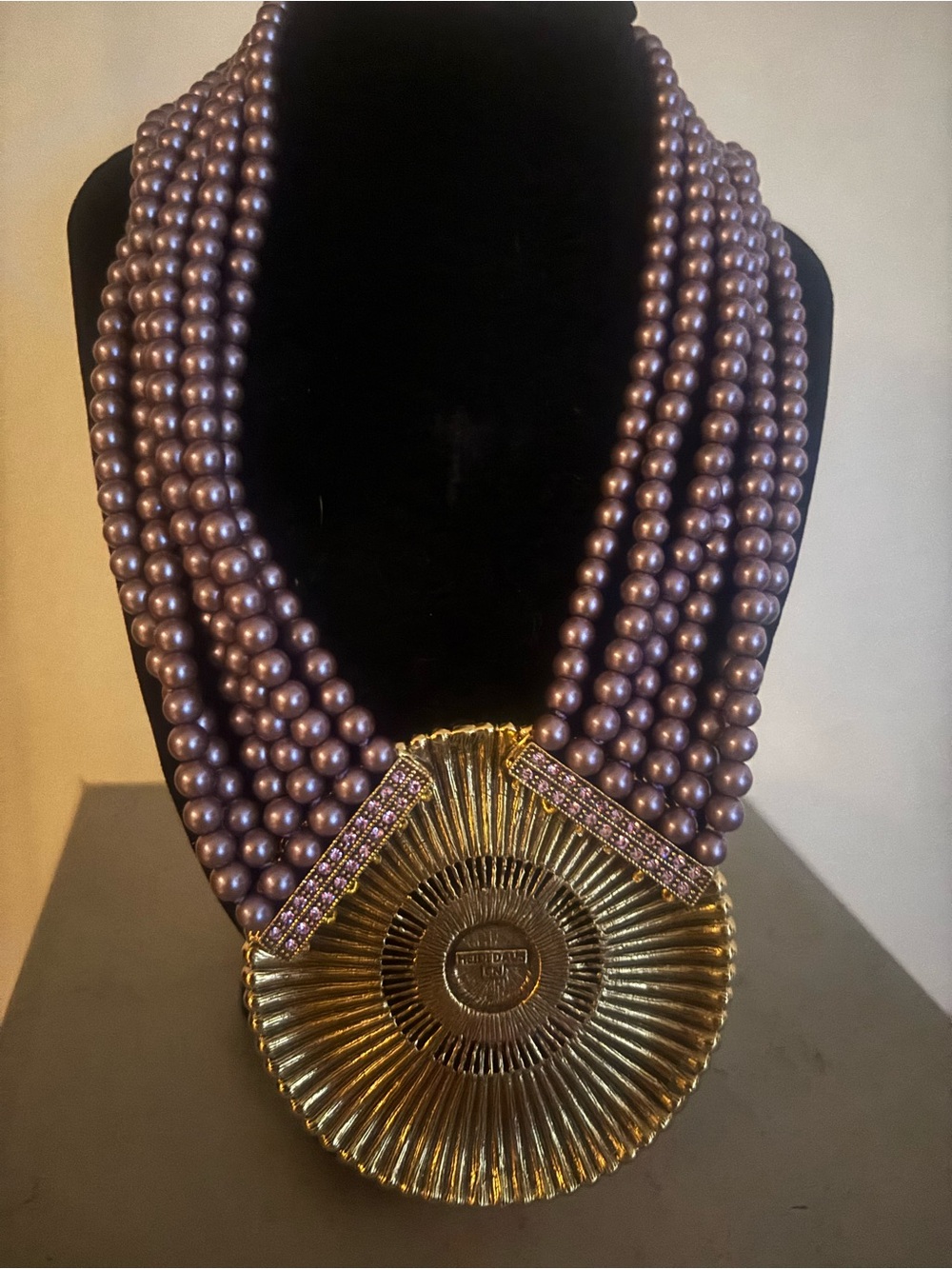 Heidi Daus Multi-Strand Pearl Crystal Medallion Statement Necklace NIB - Picture 2 of 6